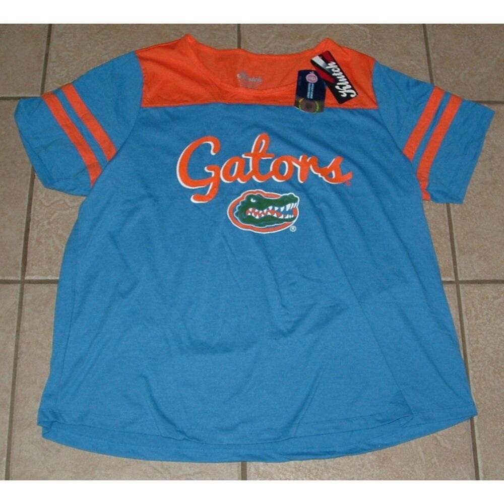 NEW Blue & Orange Sz 3X / 4X Stretchy FLORIDA GATORS Crew Neck Tee Shirt KLUTCH